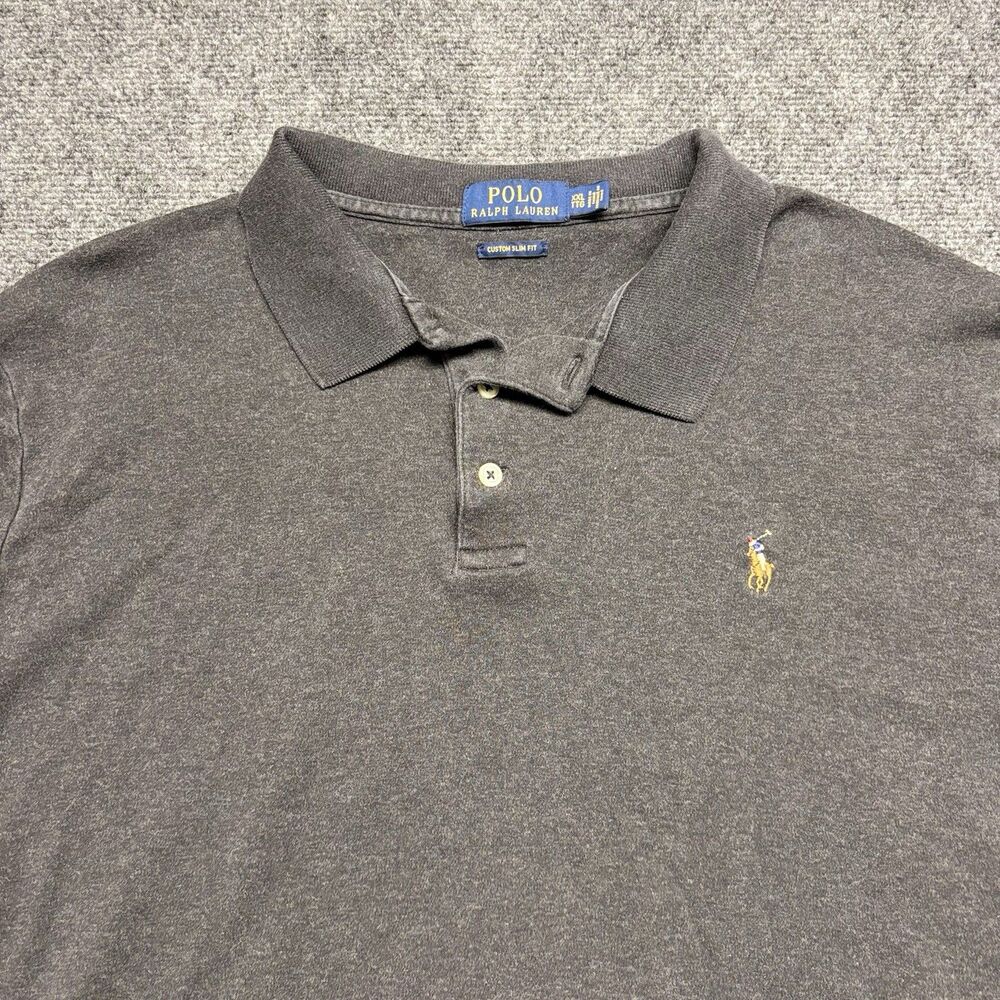 Polo Ralph Lauren Polo Shirt Mens XXL Gray Custom Slim Fit Flesh Pony 2XL Knit